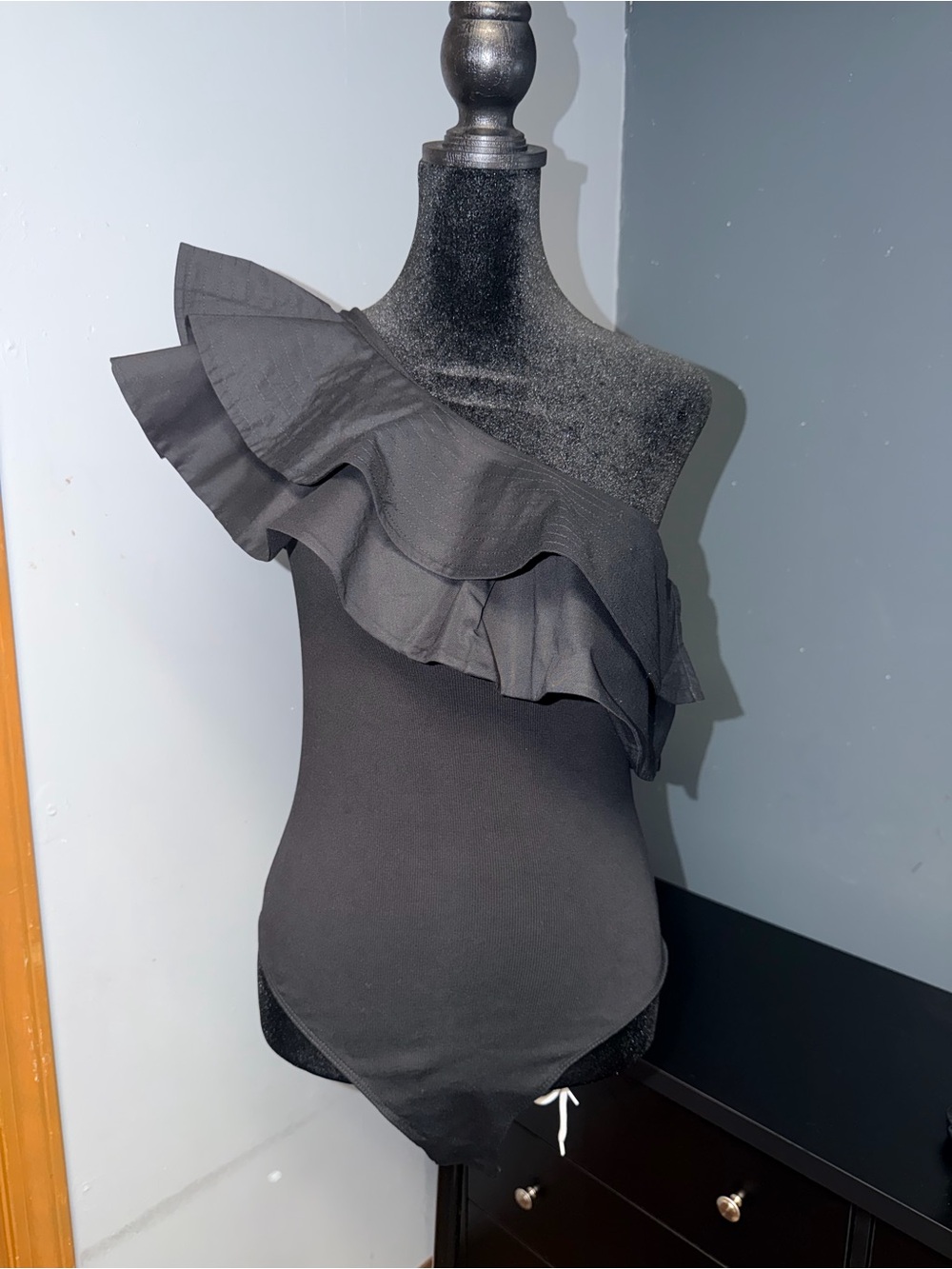 Zara Black One-Shoulder Ruffle BodysuitNWOT